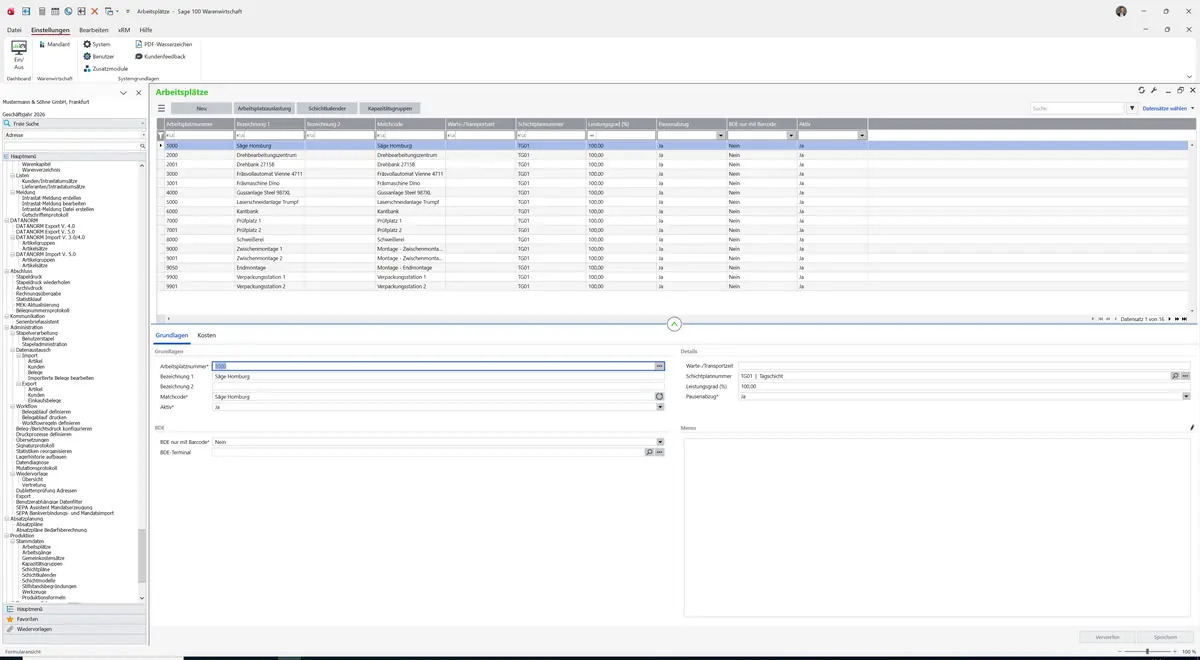 Sage 100 9.0.5.11 Arbeitsplätze: Register Grundlagen