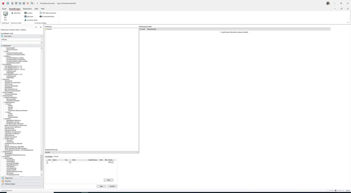 Sage 100 9.0.5.11 Produktionsformeln: Register Formel