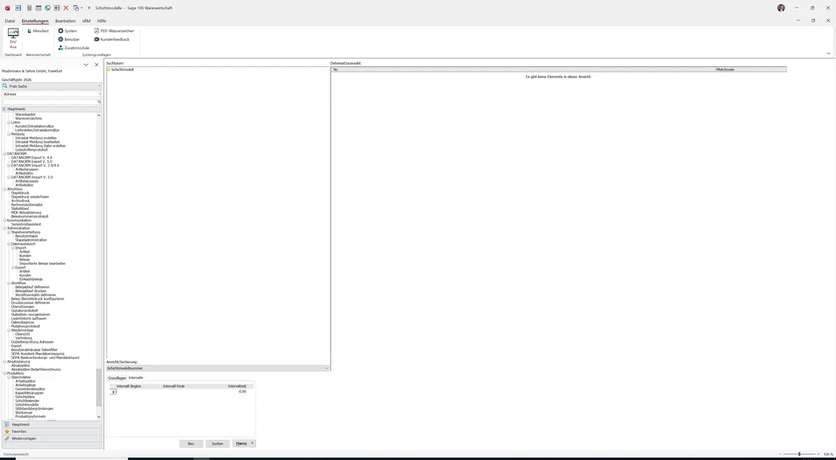 Sage 100 9.0.5.11 Schichtmodelle: Register Intervalle