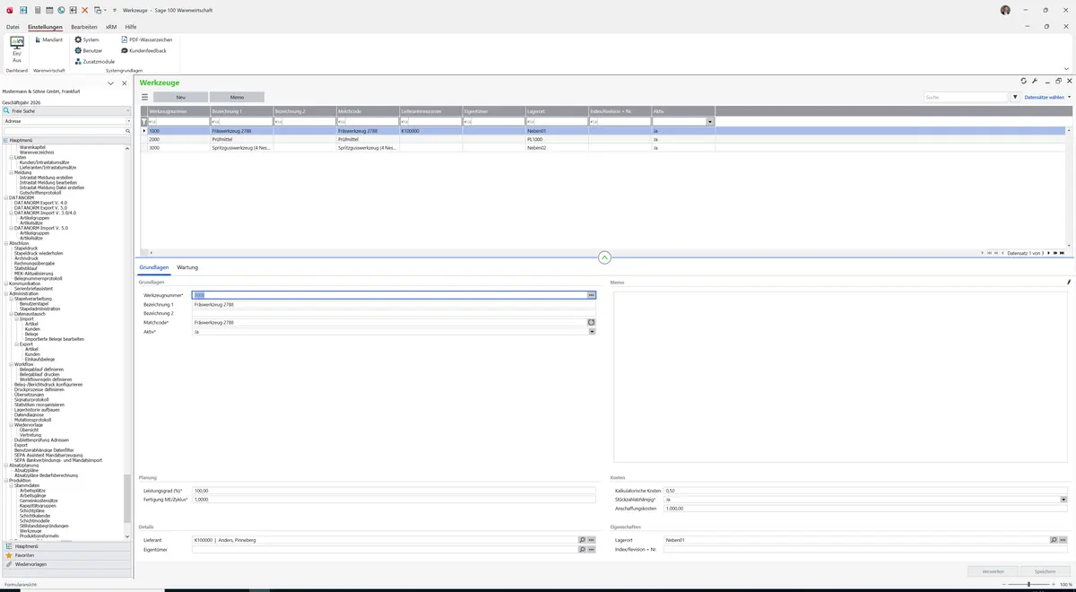 Sage 100 9.0.5.11 Werkzeuge: Register Grundlagen