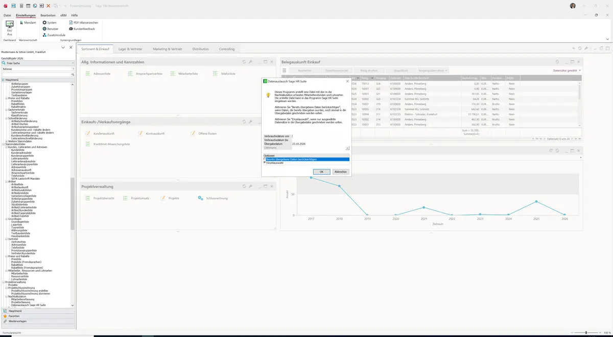 Sage 100 9.0.5.11 Datenaustausch Sage HR Suite: Maske Datenaustausch Sage HR Suite