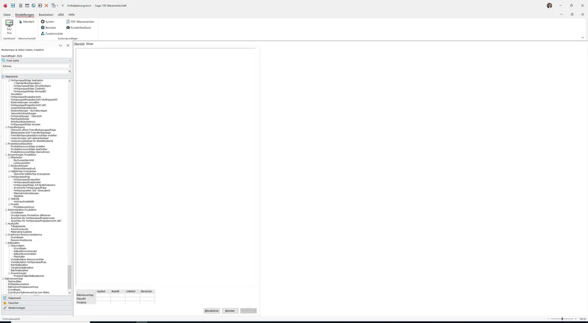 Sage 100 9.0.5.11 Artikelplanungstool: Register Belege