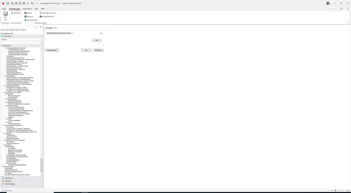 Sage 100 9.0.5.11 Grundlagen Rahmenvertrag: Register Text