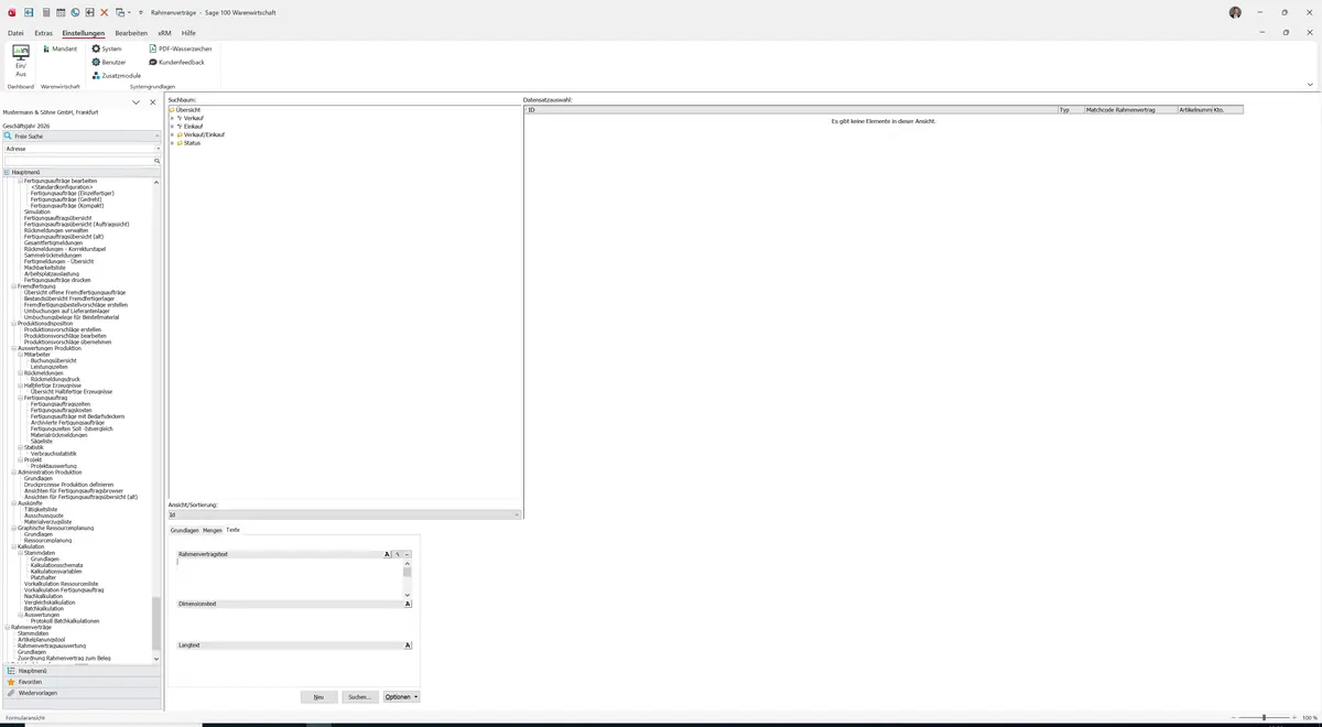Sage 100 9.0.5.11 Rahmenverträge: Register Texte