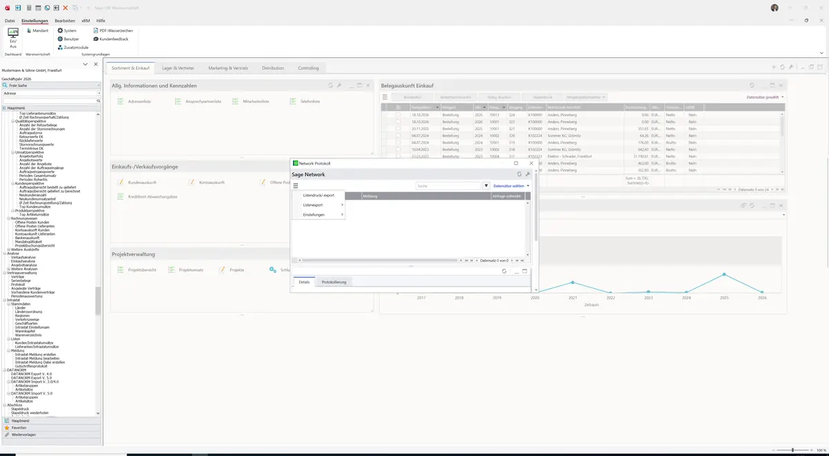 Sage 100 9.0.5.11 Network Protokoll: Datenklassenmenü