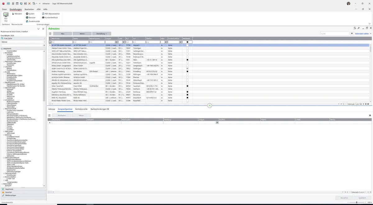 Sage 100 9.0.5.11 Adressen: Register Ansprechpartner