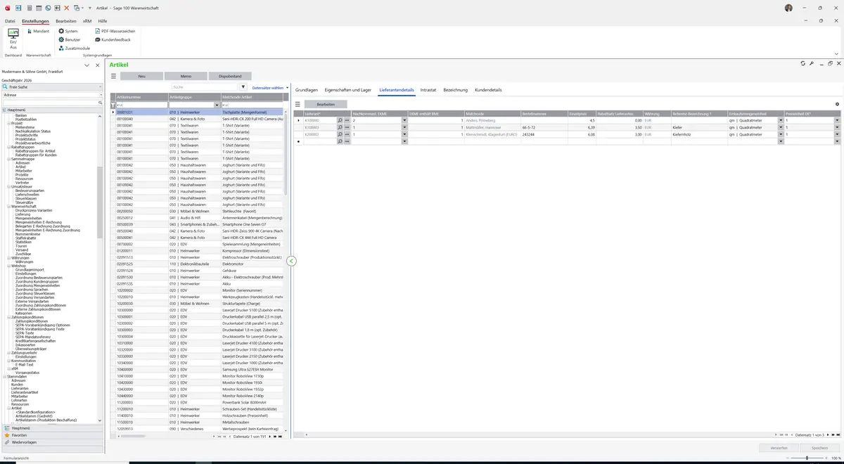 Sage 100 9.0.5.11 Artikel (Artikelstamm Produktion Beschaffung): Register Lieferantendetails