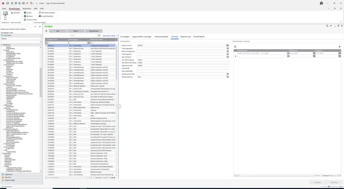 Sage 100 9.0.5.11 Artikel (Artikelstamm Produktion Beschaffung): Register Intrastat
