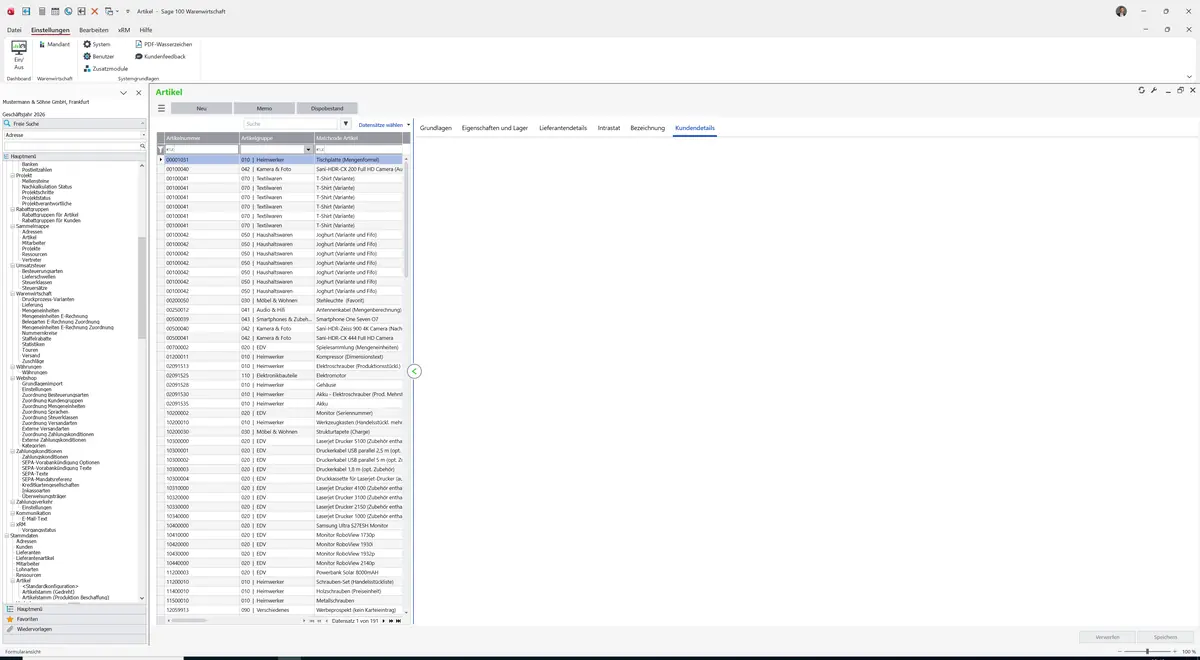 Sage 100 9.0.5.11 Artikel (Artikelstamm Produktion Beschaffung): Register Kundendetails