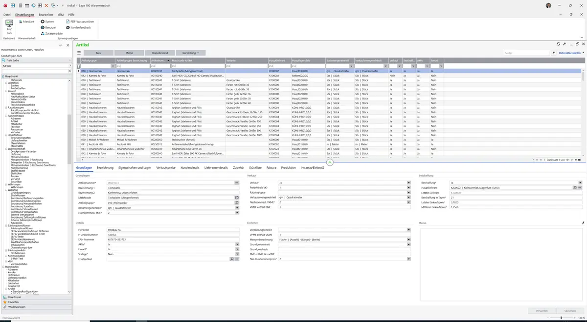 Sage 100 9.0.5.11 Artikel: Datensatz geladen