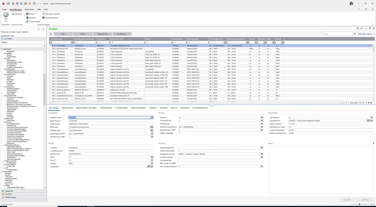 Sage 100 9.0.5.11 Artikel: Register Grundlagen