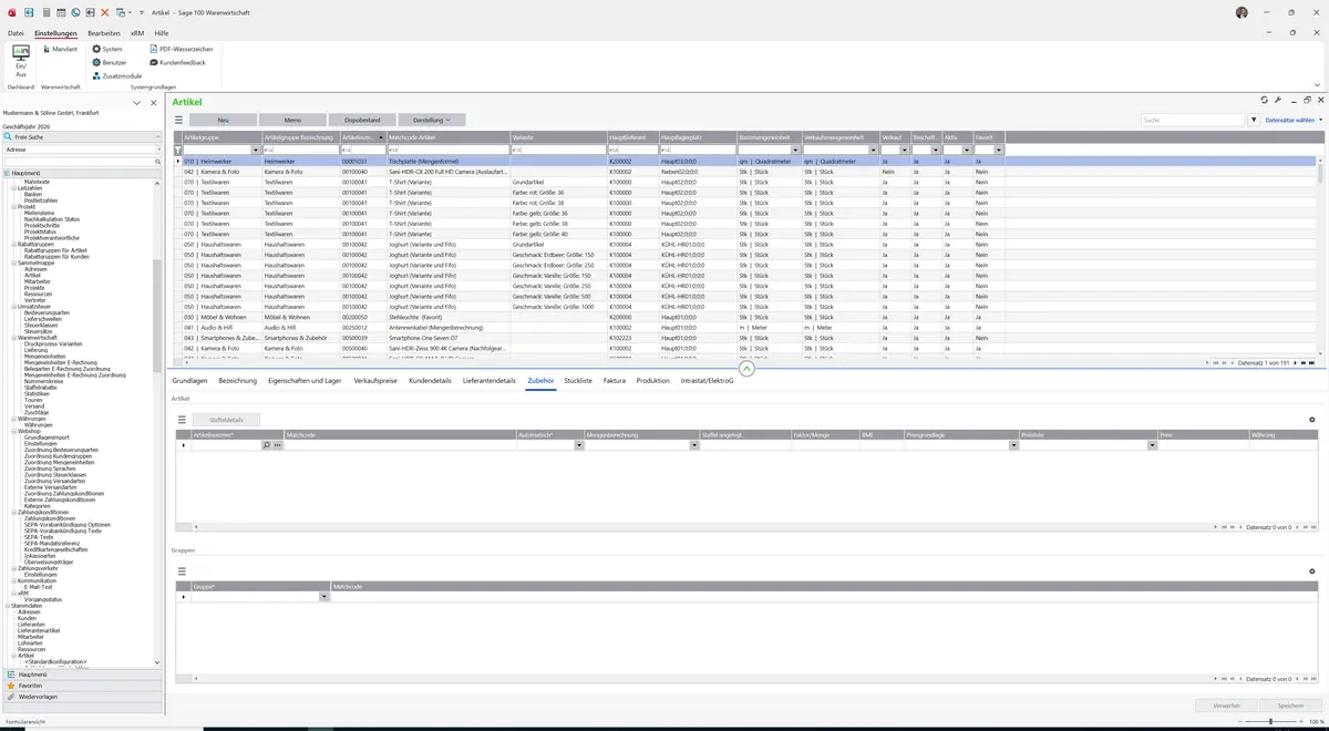 Sage 100 9.0.5.11 Artikel: Register Zubehör