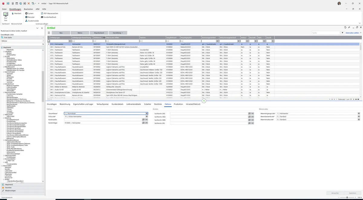 Sage 100 9.0.5.11 Artikel: Register Faktura