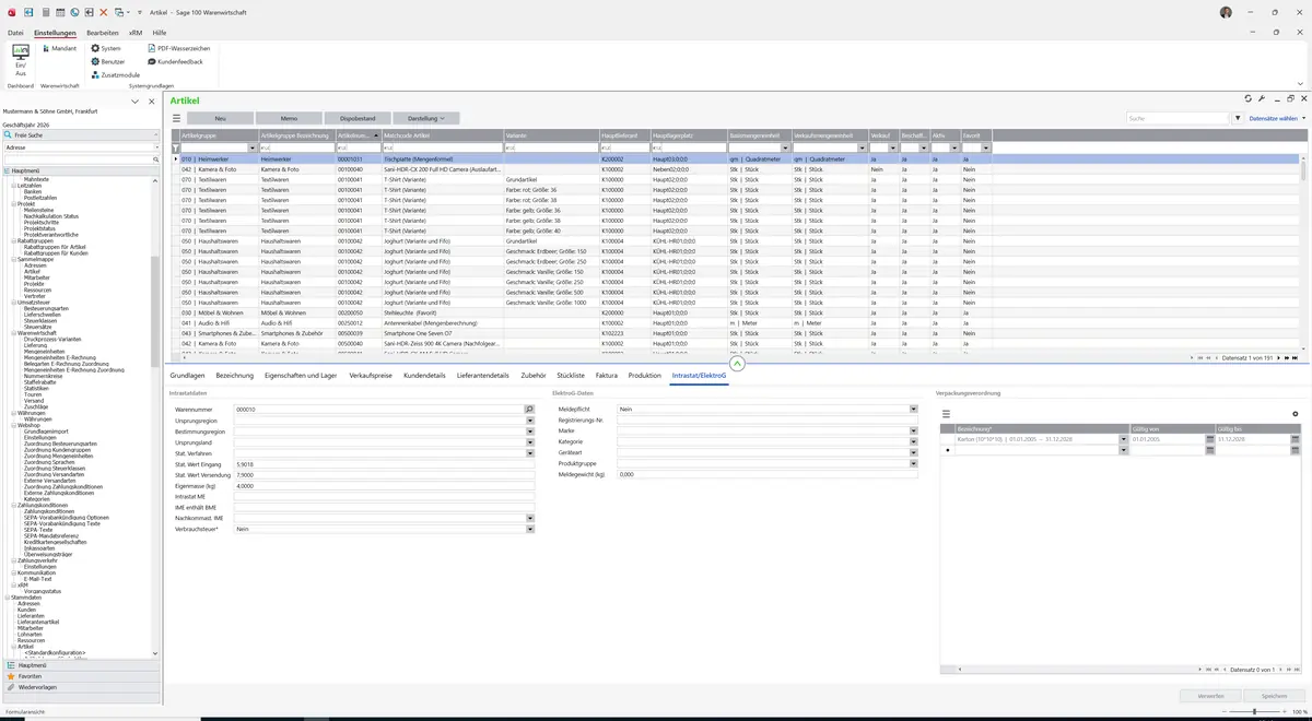 Sage 100 9.0.5.11 Artikel: Register Intrastat/ElektroG