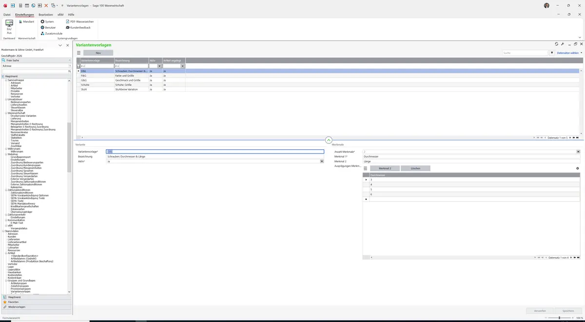 Sage 100 9.0.5.11 Variantenvorlagen: Register Grundlagen