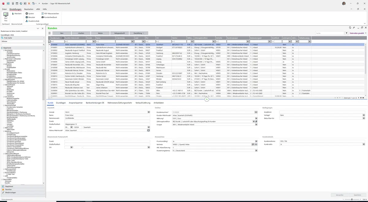 Sage 100 9.0.5.11 Kunden: Datensatz geladen