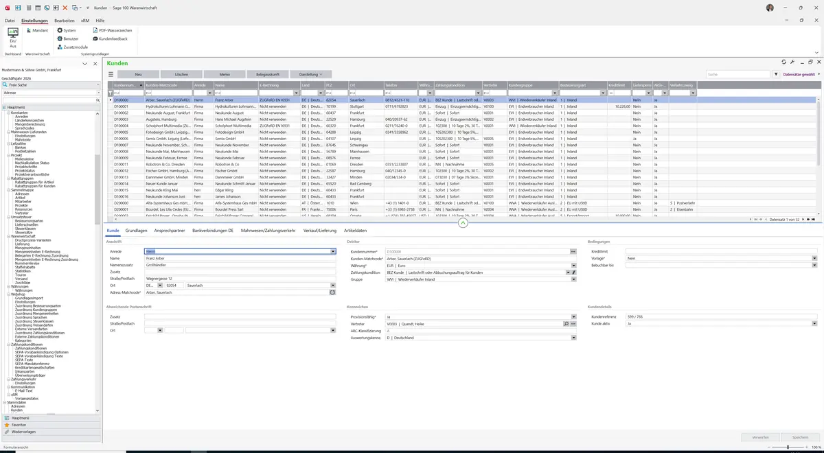 Sage 100 9.0.5.11 Kunden: Register Kunde