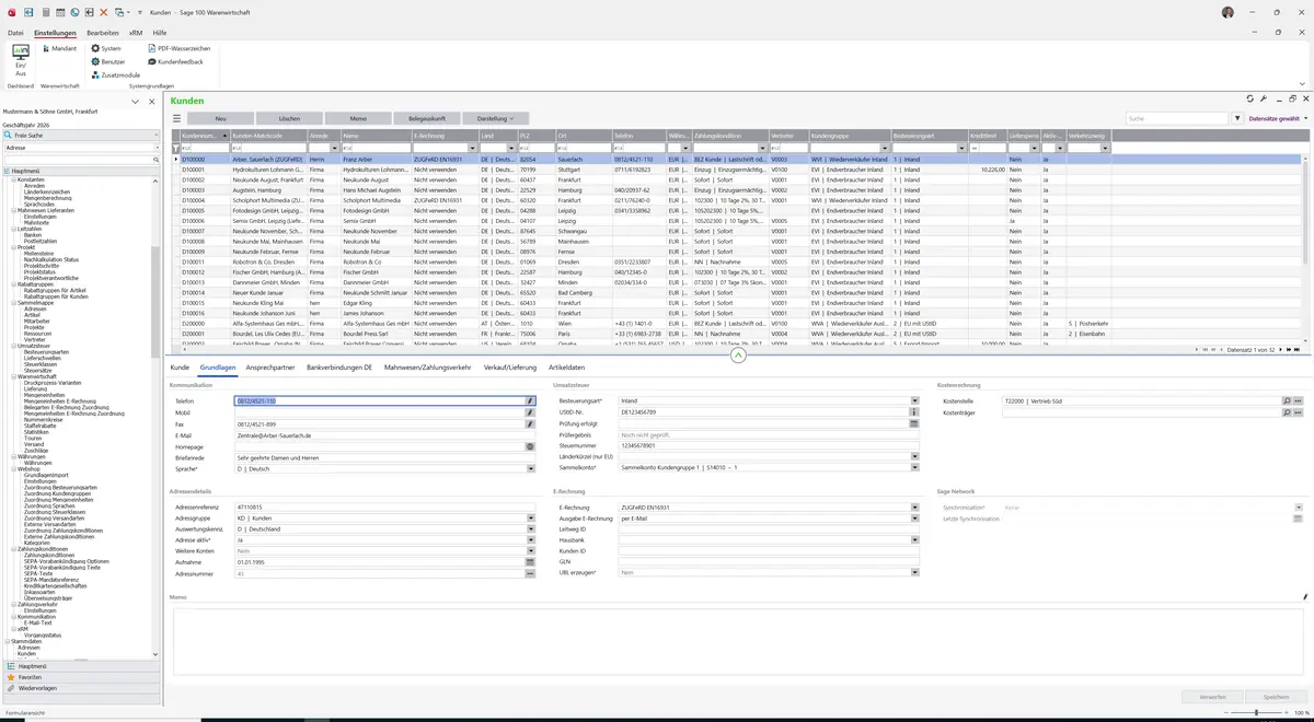 Sage 100 9.0.5.11 Kunden: Register Grundlagen