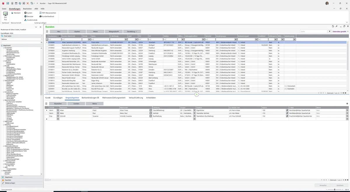 Sage 100 9.0.5.11 Kunden: Register Ansprechpartner
