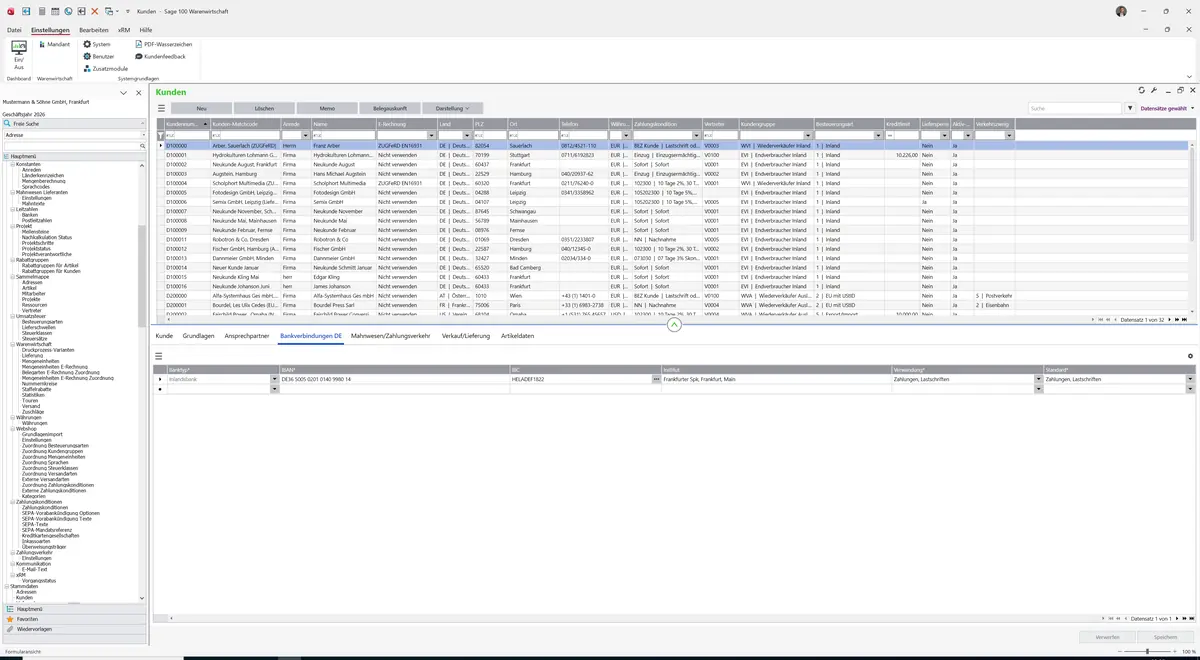 Sage 100 9.0.5.11 Kunden: Register Bankverbindungen DE