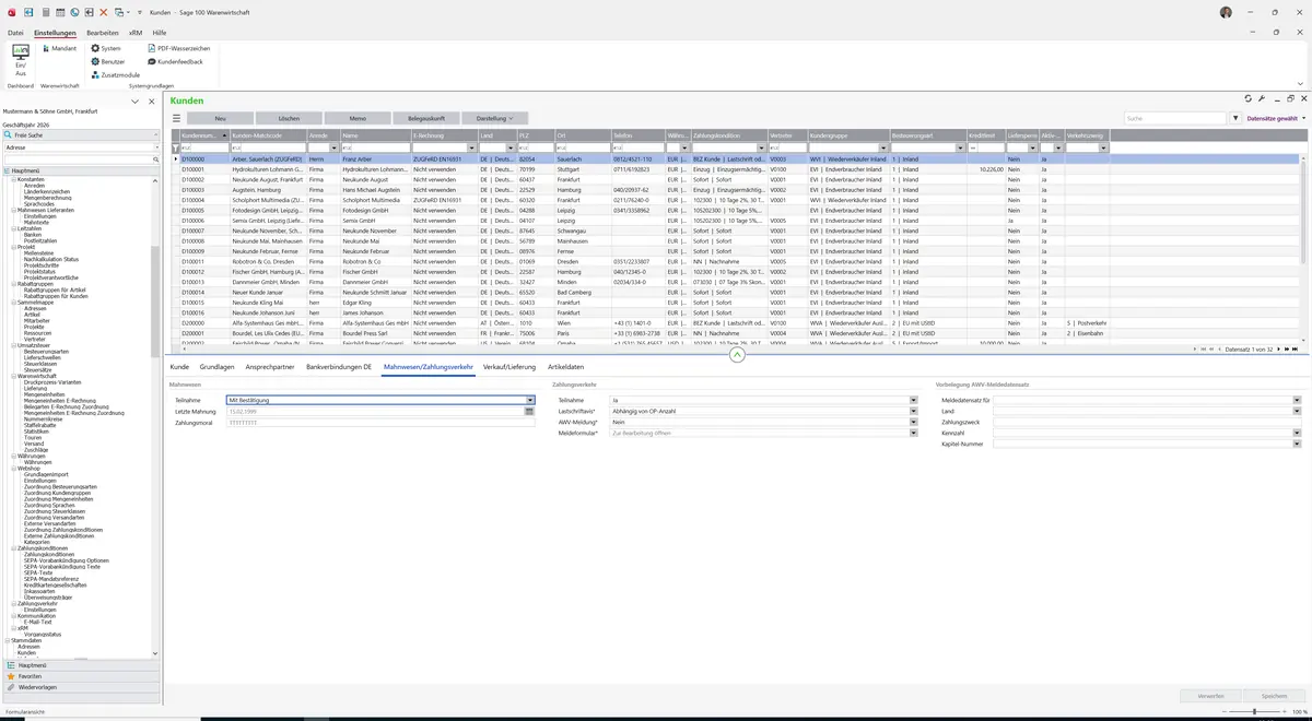 Sage 100 9.0.5.11 Kunden: Register Mahnwesen/Zahlungsverkehr