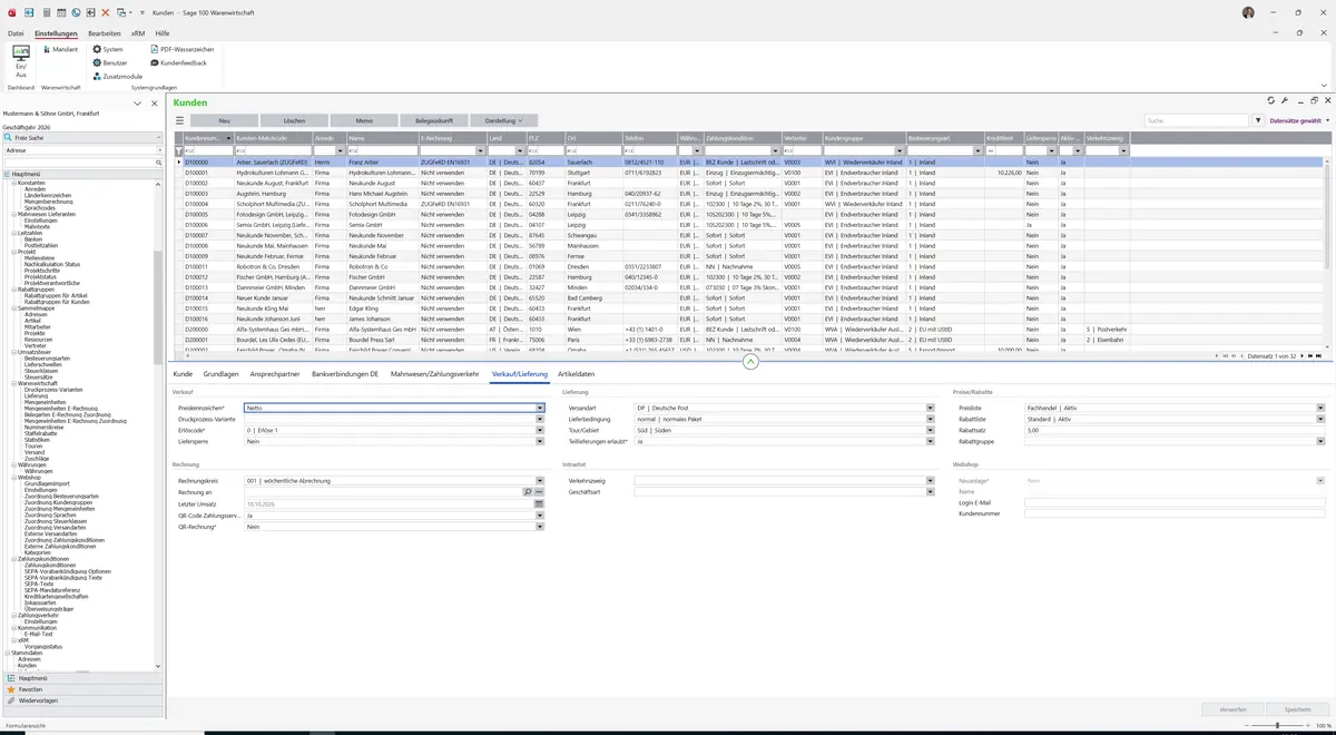Sage 100 9.0.5.11 Kunden: Register Verkauf/Lieferung