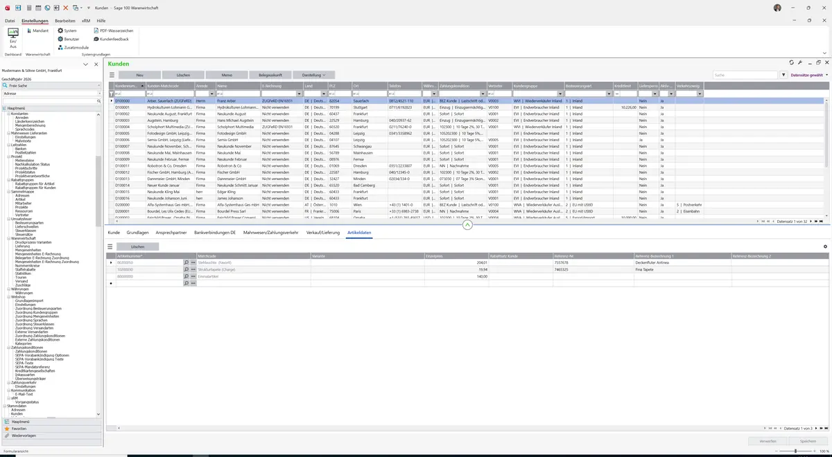 Sage 100 9.0.5.11 Kunden: Register Artikeldaten