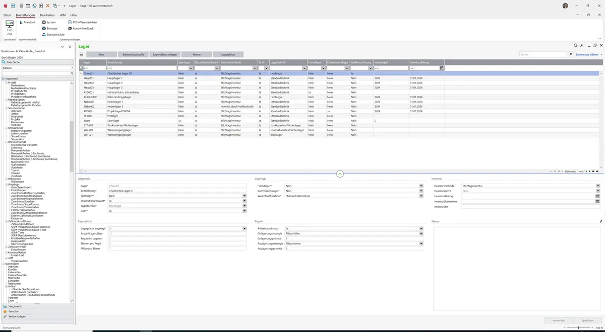 Sage 100 9.0.5.11 Lager: Datensatz geladen