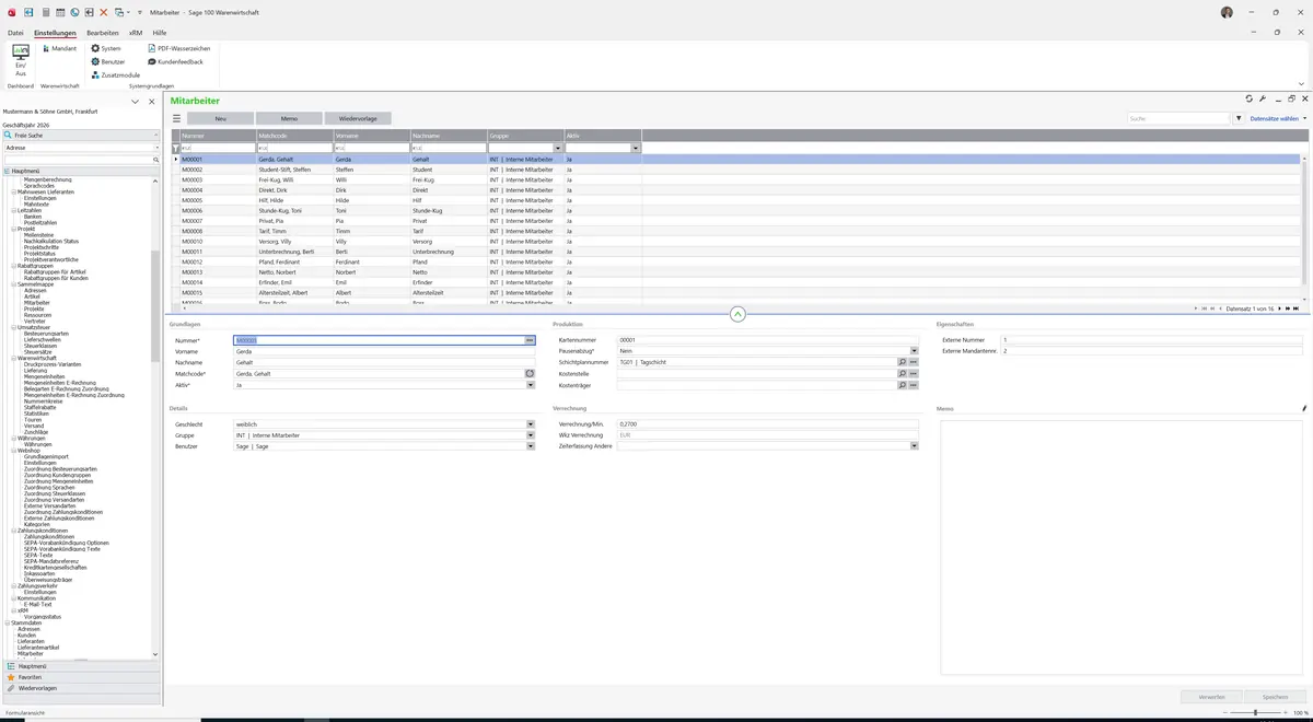 Sage 100 9.0.5.11 Mitarbeiter: Register Grundlagen