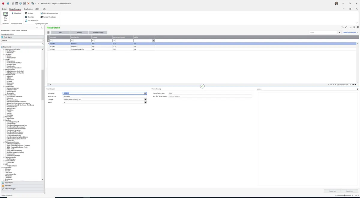 Sage 100 9.0.5.11 Ressourcen: Register Grundlagen