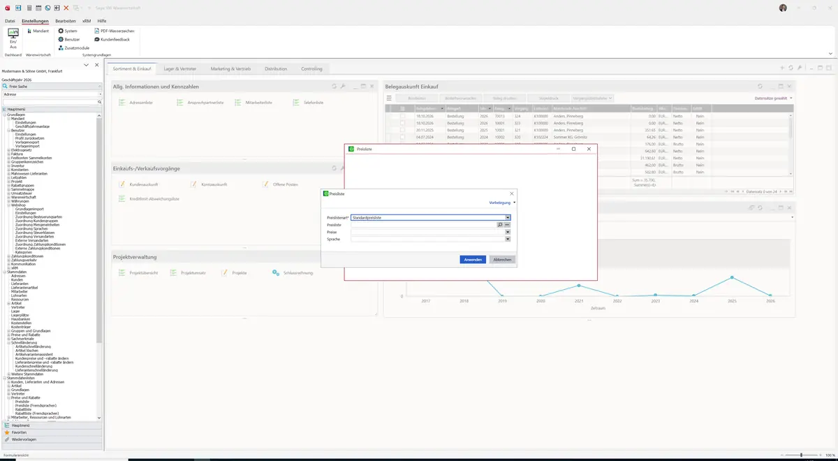 Sage 100 9.0.5.11 Preisliste (Alle Preislisten): Dialog Preisliste