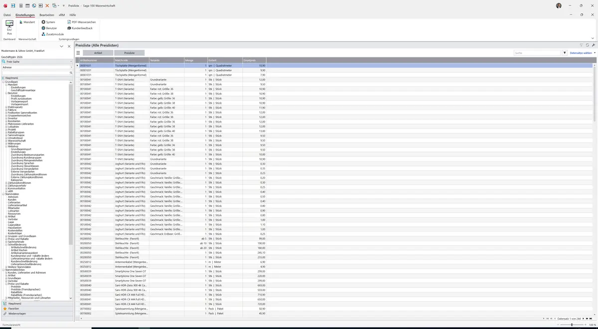 Sage 100 9.0.5.11 Preisliste (Alle Preislisten): Liste Alle Preislisten