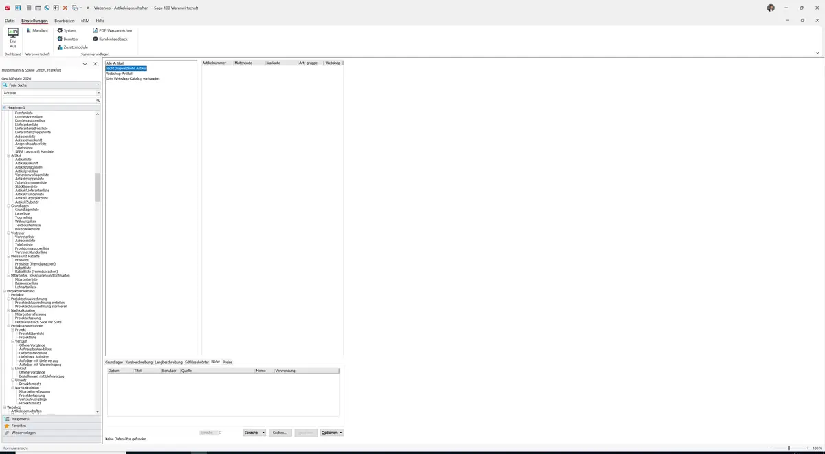 Sage 100 9.0.5.11 Webshop - Artikeleigenschaften: Register Bilder