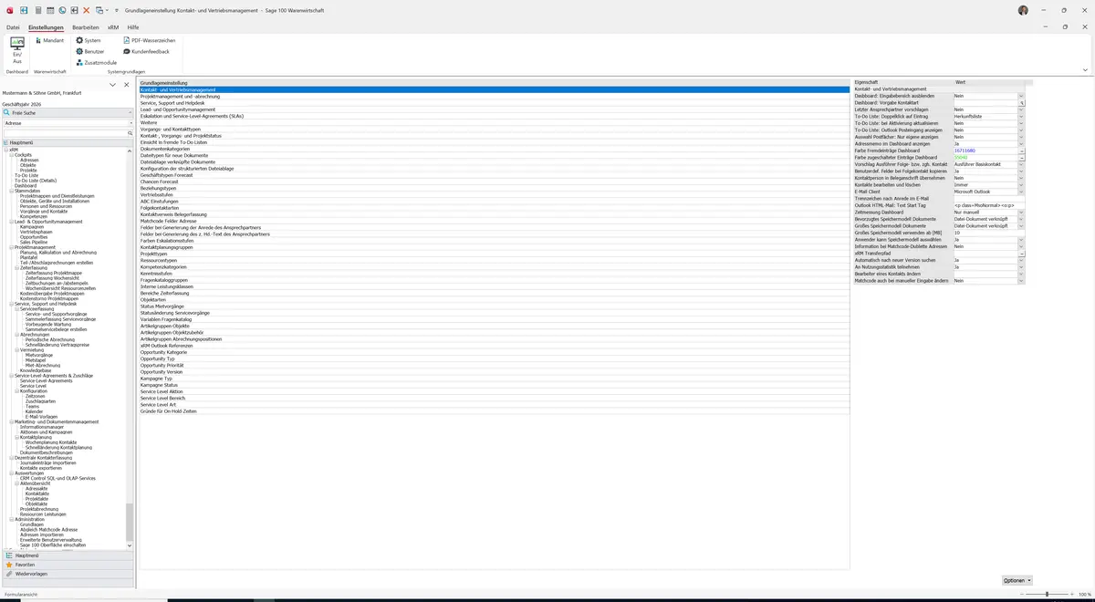 Sage 100 9.0.5.11 Grundlageneinstellung Kontakt- und Vertriebsmanagement: Maske Grundlageneinstellung Kontakt- und Vertriebsmanagement