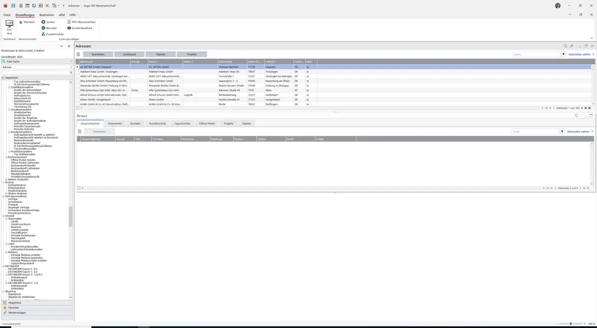 Sage 100 9.0.5.11 Adressen (Cockpit): Datensatz geladen