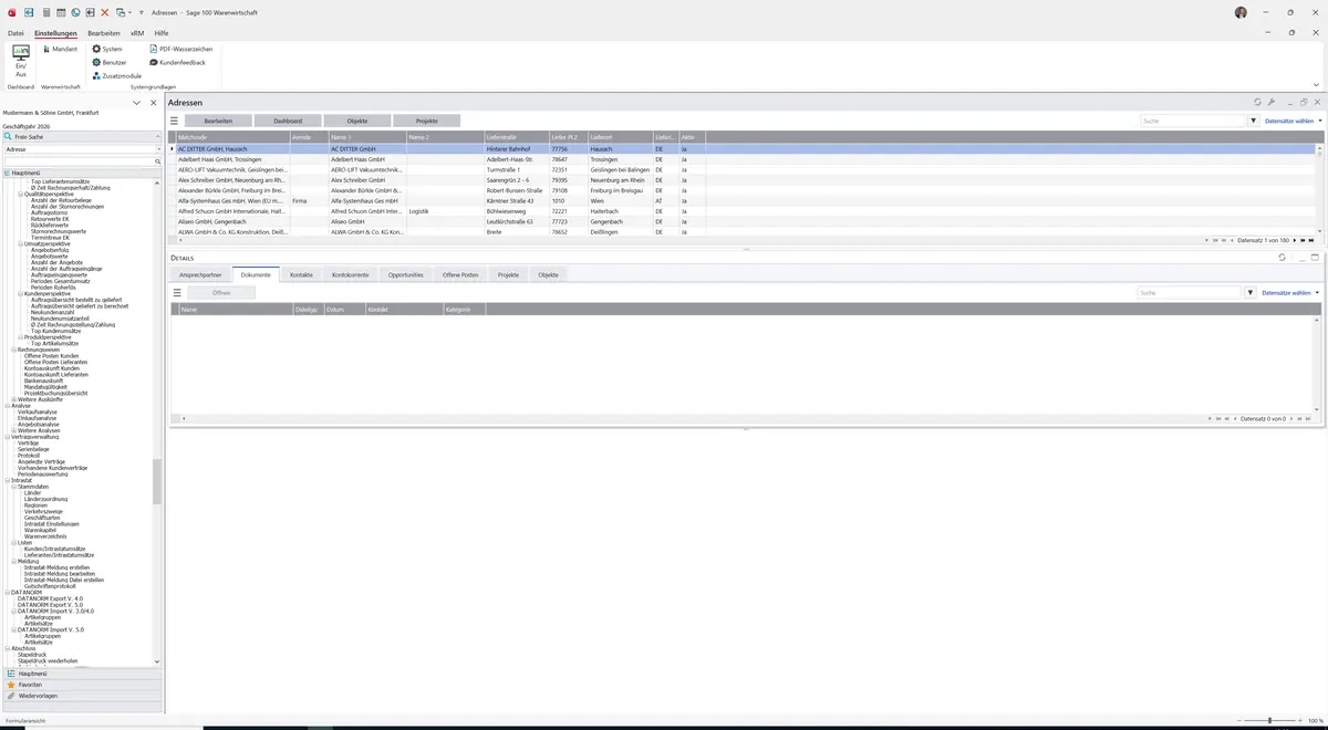 Sage 100 9.0.5.11 Adressen (Cockpit): Register Dokumente