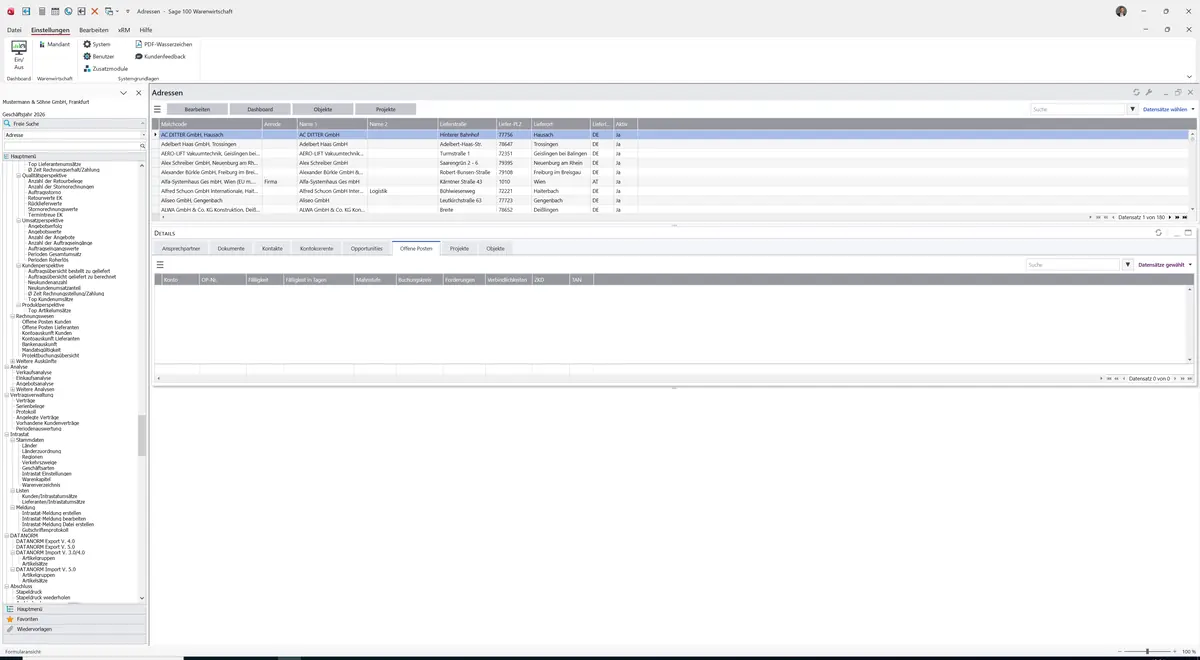 Sage 100 9.0.5.11 Adressen (Cockpit): Register Offene Posten