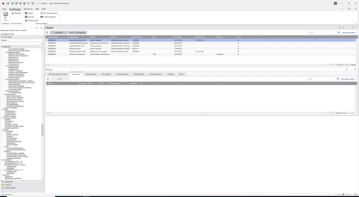 Sage 100 9.0.5.11 Objekte (Cockpit): Register Dokumente