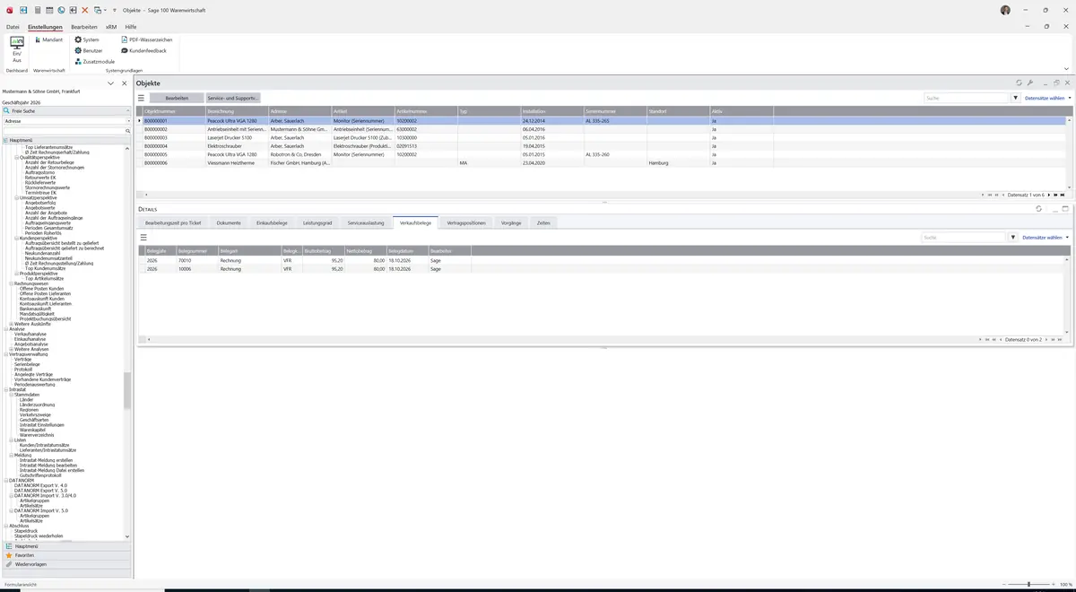 Sage 100 9.0.5.11 Objekte (Cockpit): Register Verkaufsbelege