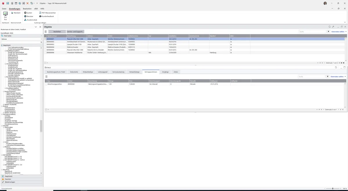 Sage 100 9.0.5.11 Objekte (Cockpit): Register Vertragspositionen