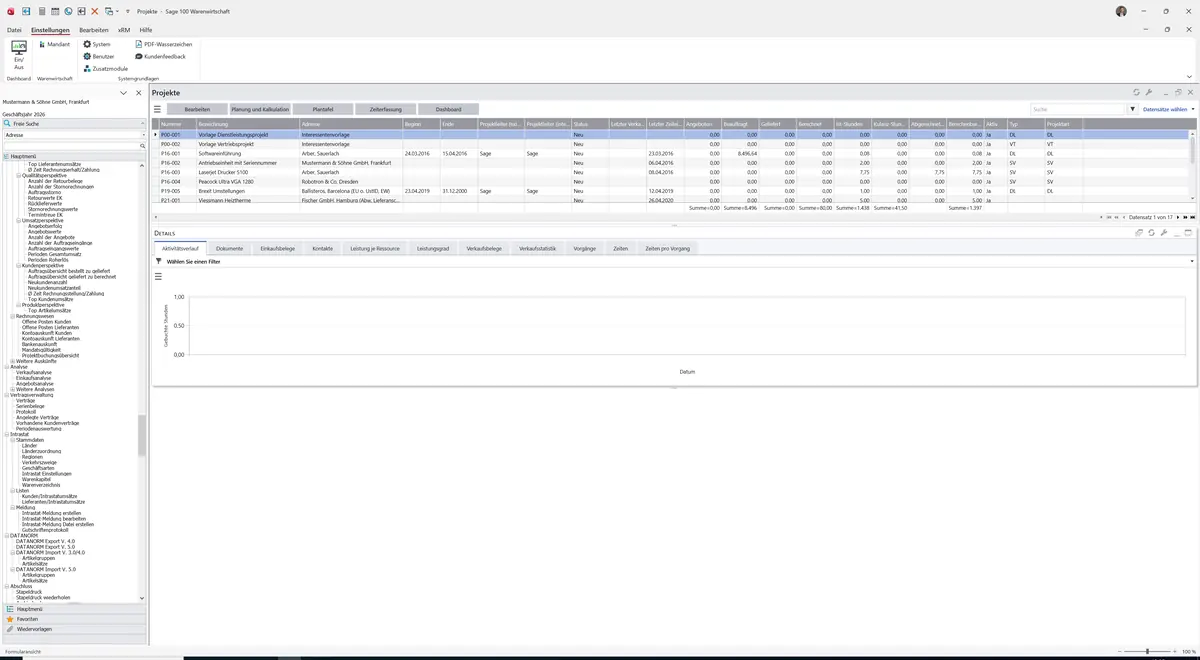 Sage 100 9.0.5.11 Projekte (Cockpit): Datensatz geladen