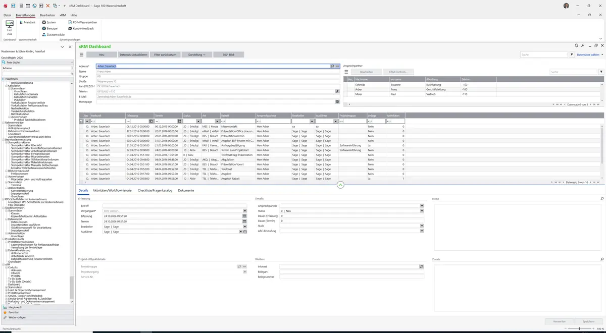 Sage 100 9.0.5.11 xRM Dashboard: Maske xRM Dashboard