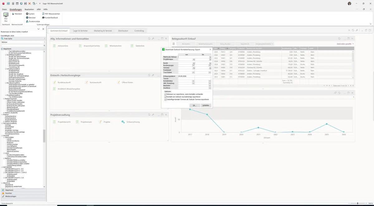 Sage 100 9.0.5.11 Dezentrale Outlook-Kontakterfassung: Export: Maske Dezentrale Outlook-Kontakterfassung: Export