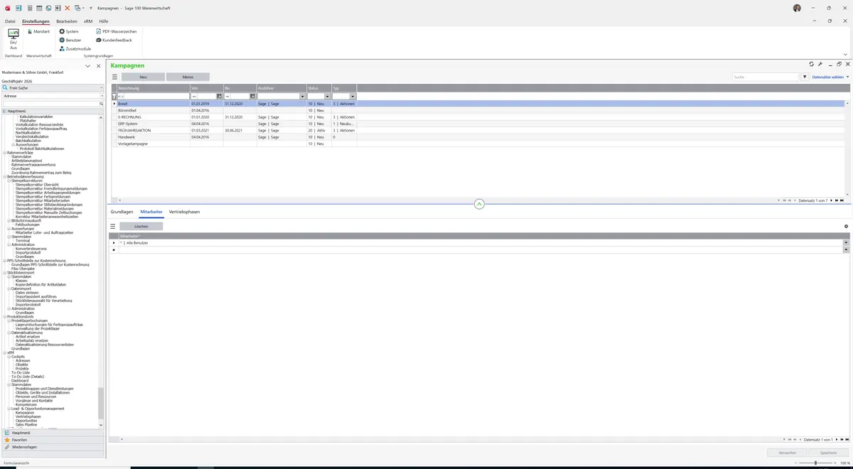 Sage 100 9.0.5.11 Kampagnen: Register Mitarbeiter