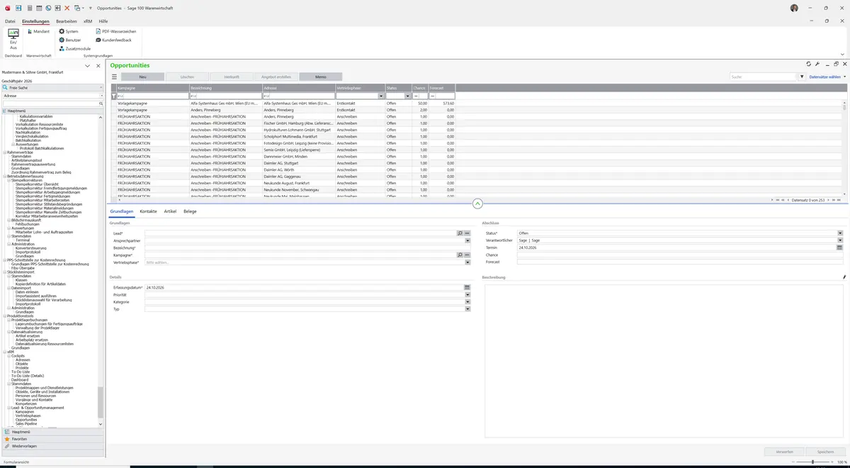 Sage 100 9.0.5.11 Opportunities: Maske Opportunities