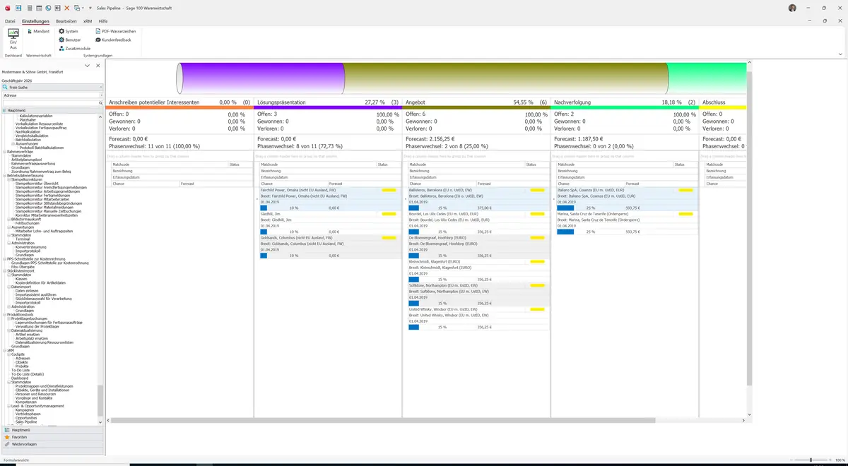 Sage 100 9.0.5.11 Sales Pipeline: Maske Sales Pipeline
