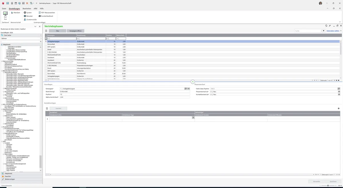Sage 100 9.0.5.11 Vertriebsphasen: Datensatz geladen