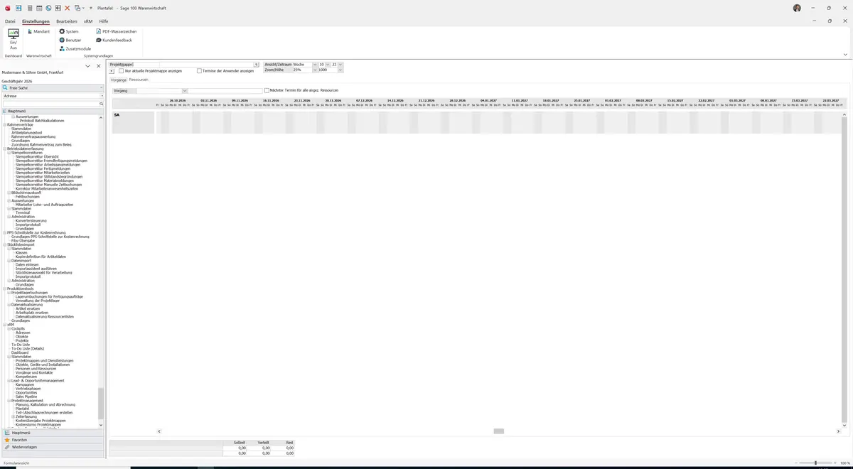 Sage 100 9.0.5.11 Ressourcen Plantafel: Maske Plantafel