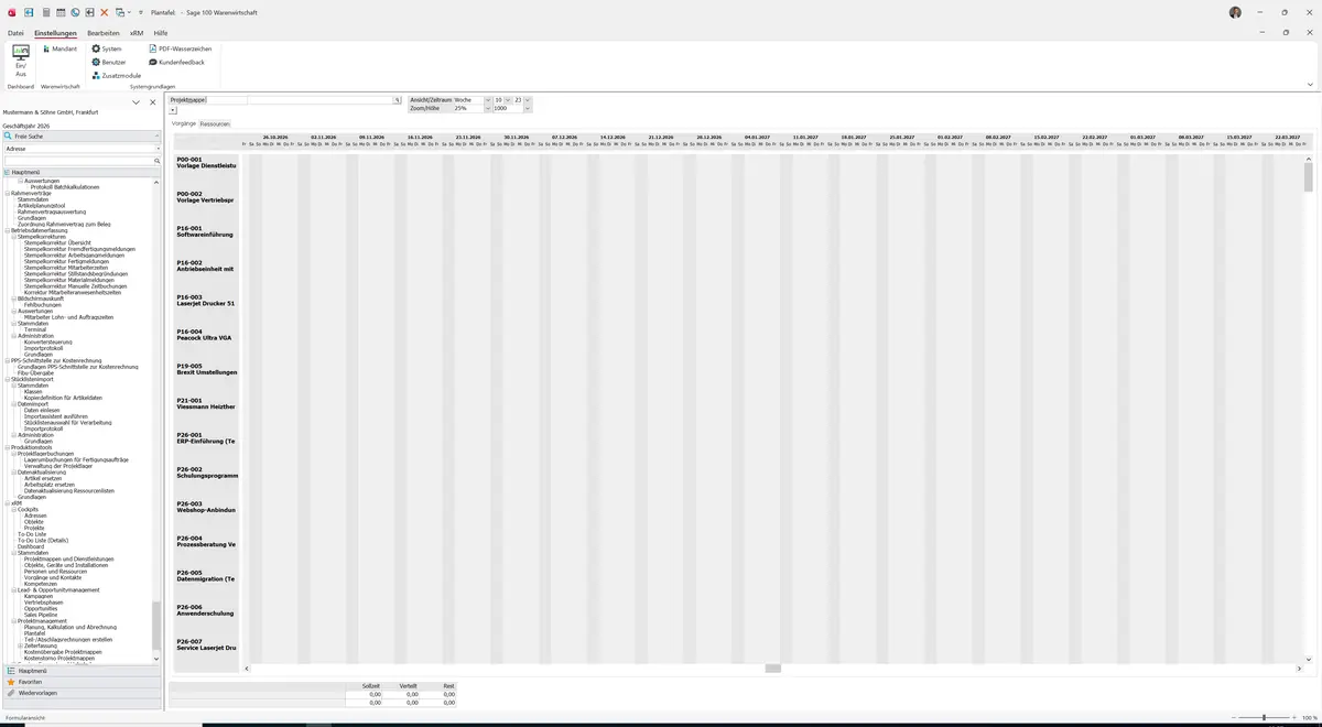 Sage 100 9.0.5.11 Ressourcen Plantafel: Register Vorgänge