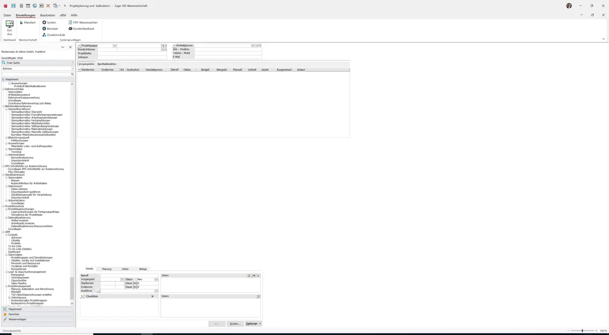 Sage 100 9.0.5.11 Projektplanung und -kalkulation: Register Details